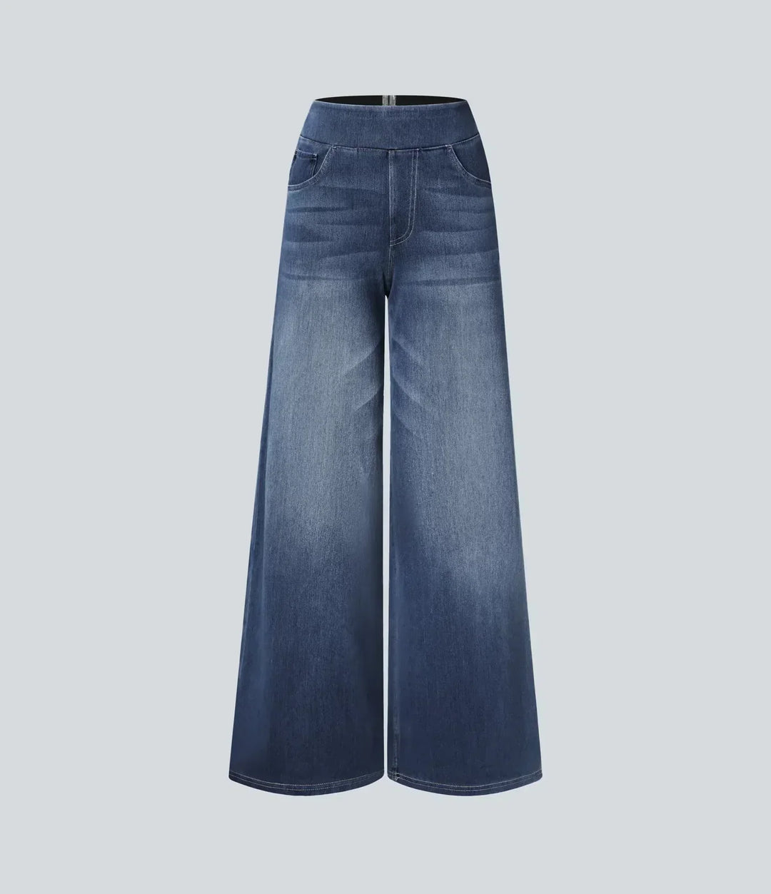 Jeans grigi a vita alta donna, elasticizzati, per un look comodo e di tendenza.