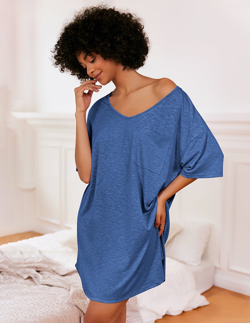 Abito da notte donna, scollo a V, maniche corte, design semplice e confortevole per il riposo.