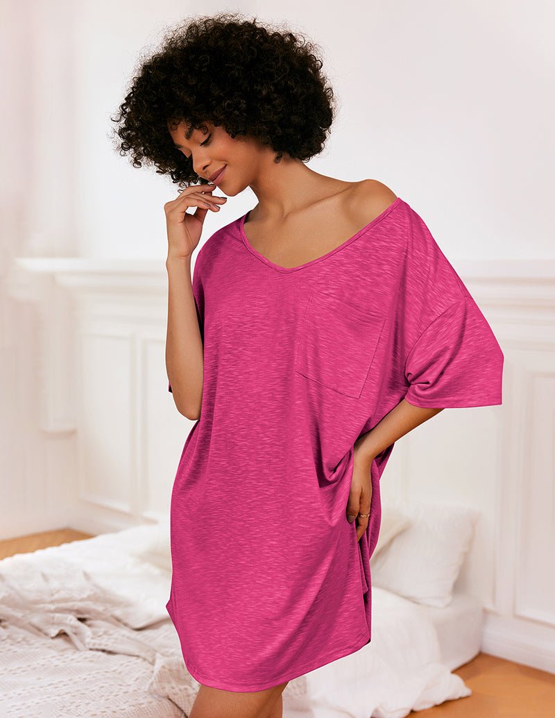 Camicia da notte donna, taglio dritto, scollo a V, maniche corte, intimo ideale per il relax.