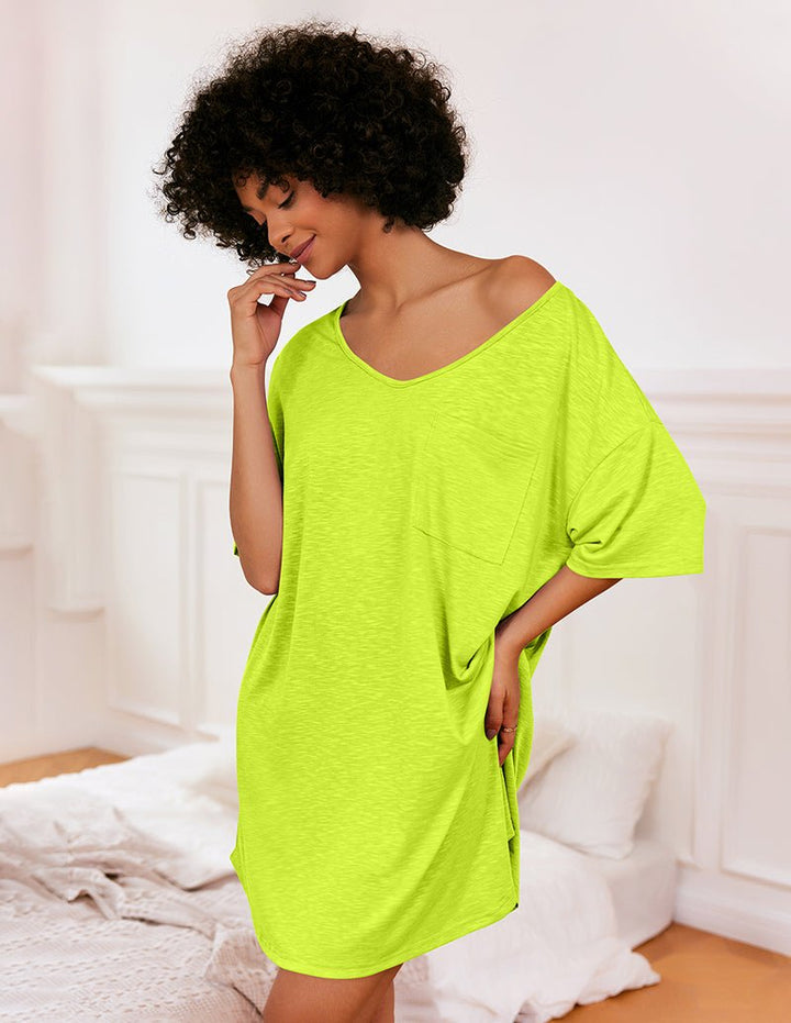 Camicia da notte donna in jersey, maniche corte, scollo a V, pigiama comodo per la casa.
