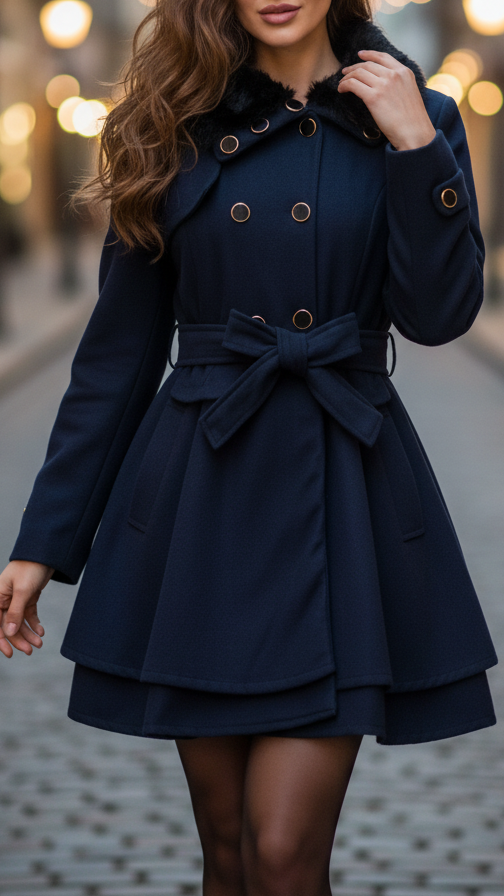 Elegante cappotto invernale donna doppiopetto, per un look chic e caldo. Perfetto capospalla per moda autunno/inverno.
