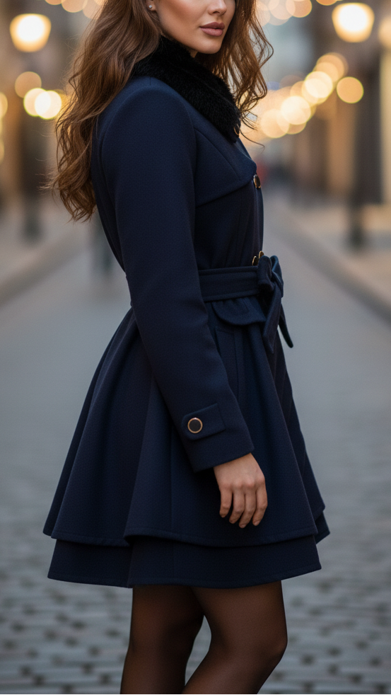 Cappotto donna caldo doppiopetto, un capospalla chic ed elegante per l'ufficio o il tempo libero in autunno/inverno.