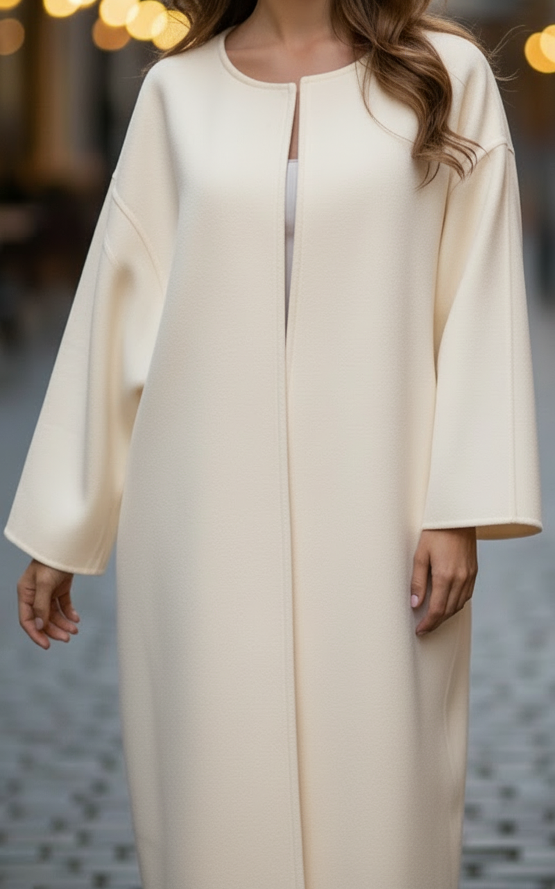 Elegante cappotto invernale donna oversize lungo, ideale per un look casual chic. Caldo e confortevole capospalla.