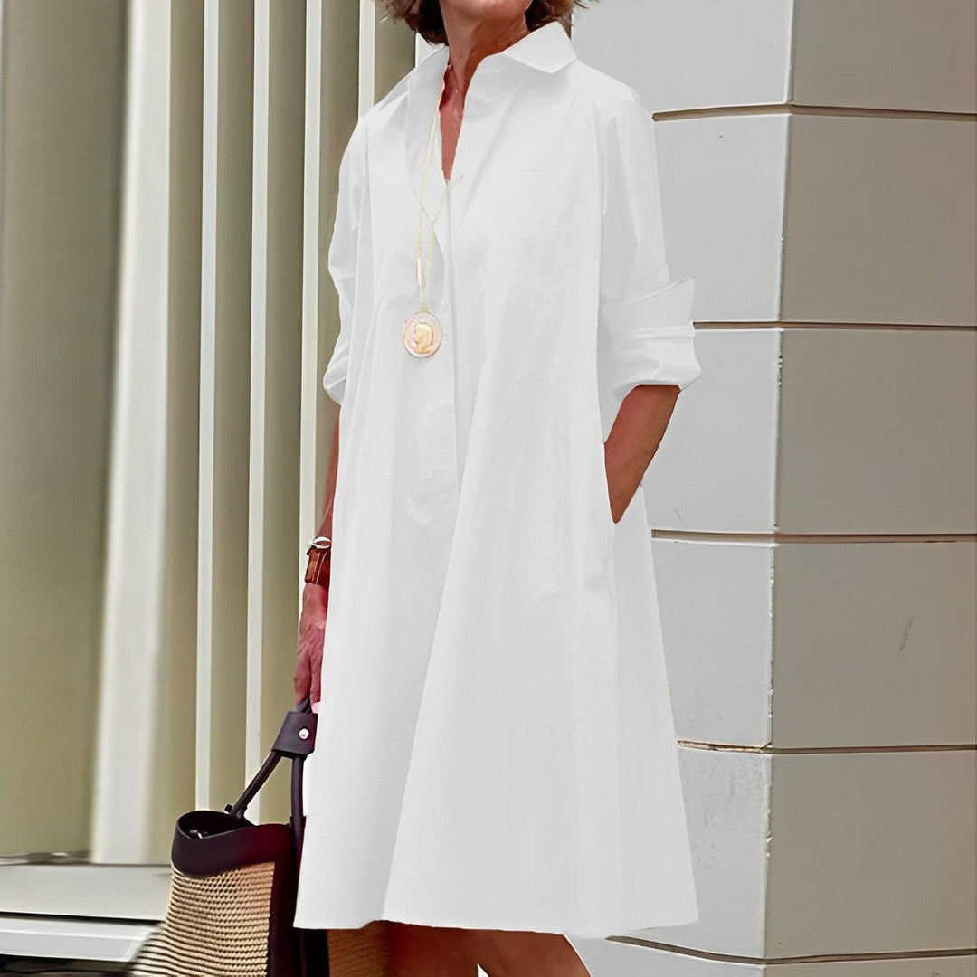 Abito donna elegante colorato, shirtdress con colletto risvoltato, ideale per primavera estate. Moda versatile.