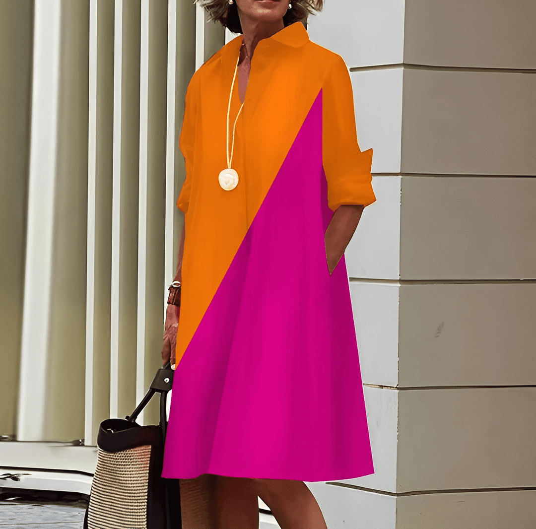 Abito donna elegante shirtdress con colletto risvoltato, perfetto per moda primavera estate.