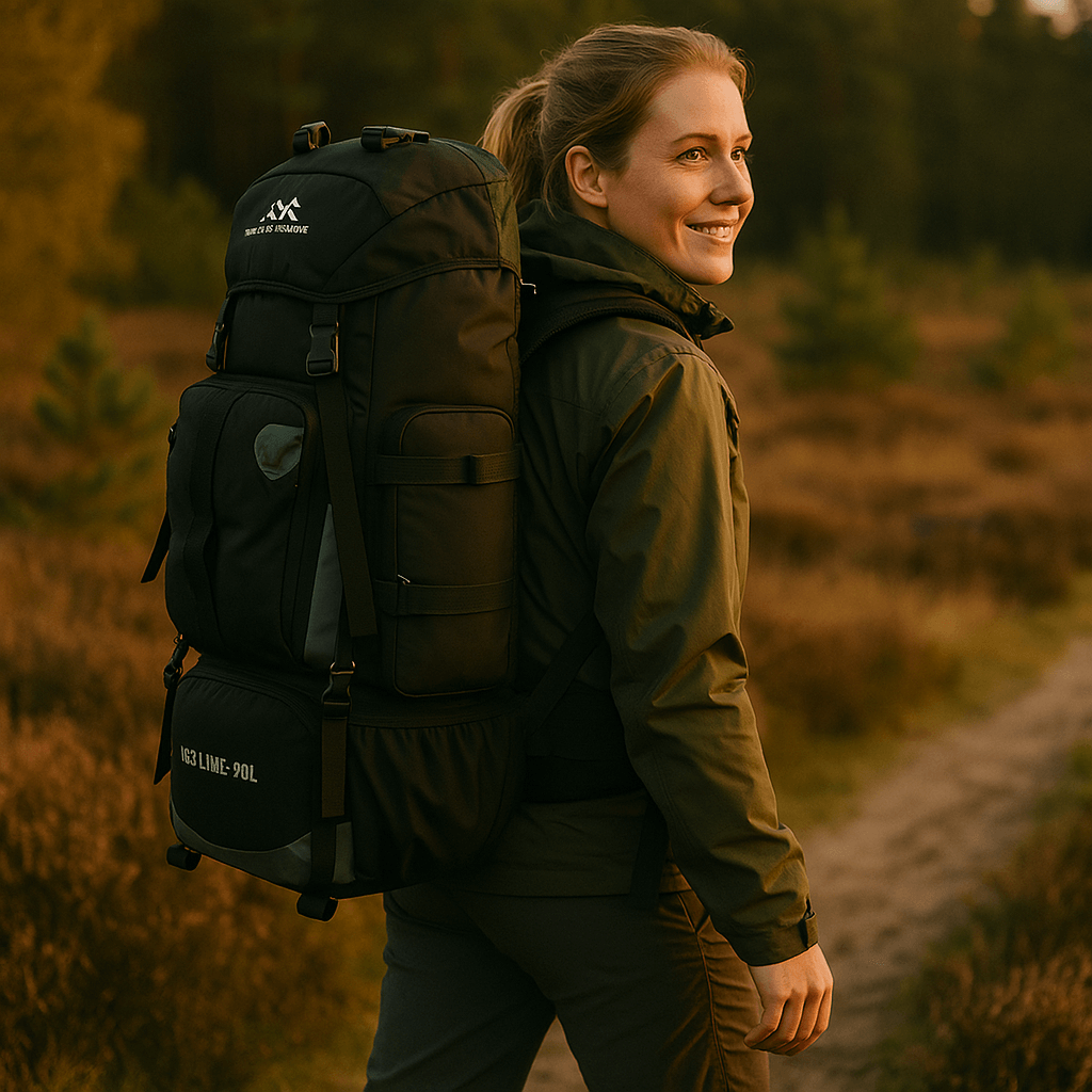 Zaino da trekking 40L con spallacci regolabili e tasche laterali, ideale per comfort in escursioni e sport outdoor.
