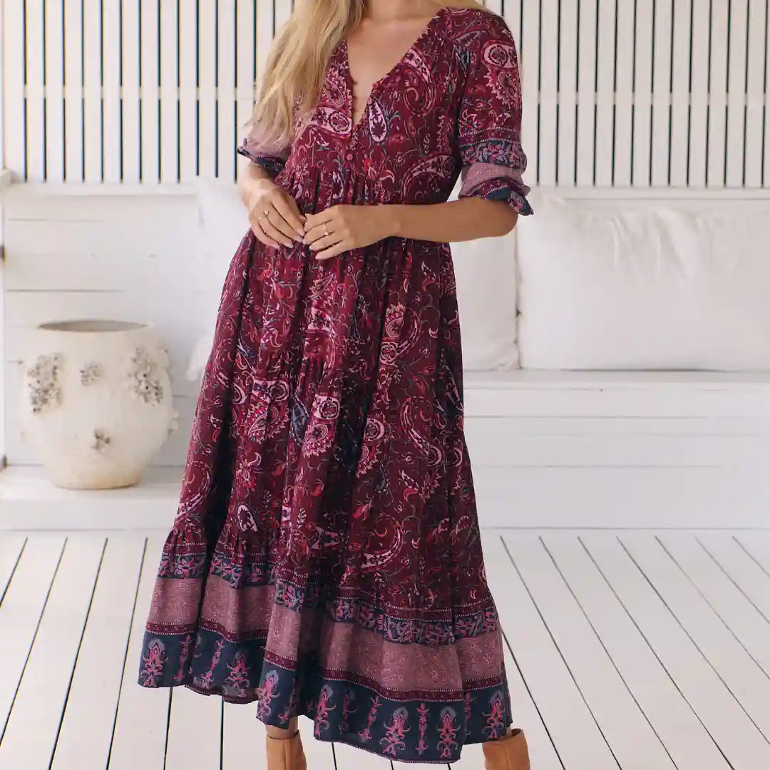 Abito midi stampato donna, elegante e versatile, per l'estate.
