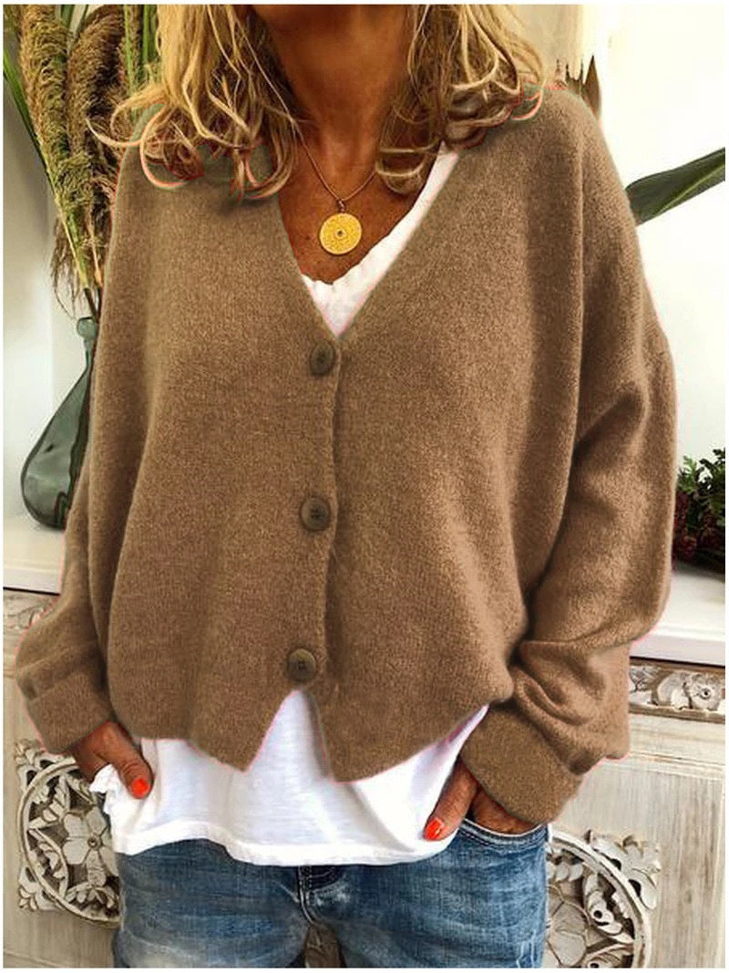 Cardigan donna elegante in maglia, versatile per primavera/autunno. Look casual chic o ufficio, comfort.