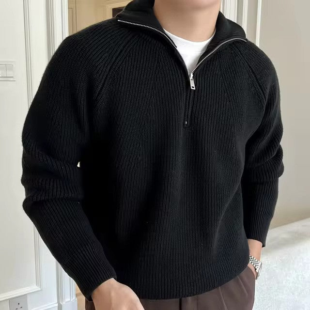 Maglione a coste da uomo con cerniera un quarto, design moderno. Ideale per un look casual e confortevole.