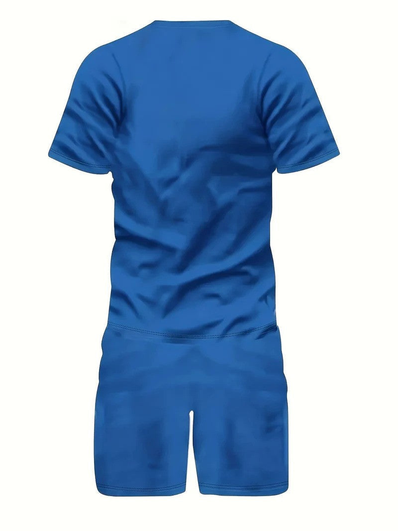 Set uomo estivo leggero, include T-shirt a maniche corte e pantaloncini sportivi. Ideale per il tempo libero.