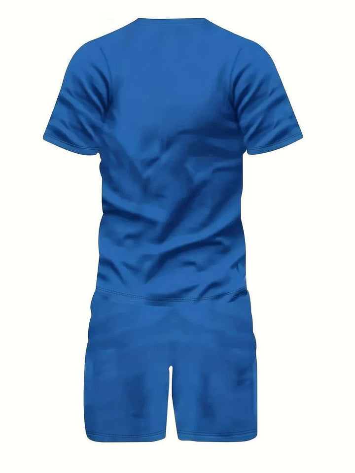 Set uomo estivo leggero, include T-shirt a maniche corte e pantaloncini sportivi. Ideale per il tempo libero.