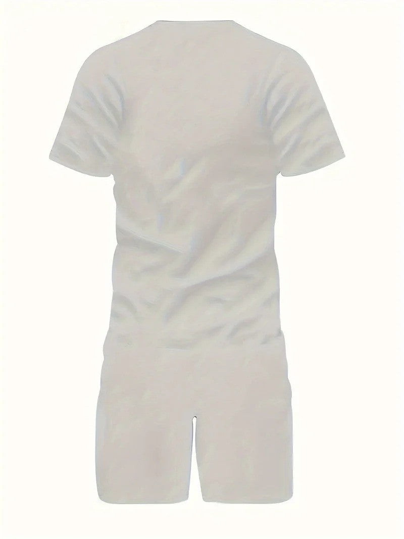 Outfit estivo uomo, T-shirt e shorts abbinati. Abbigliamento casual, fresco e comodo per ogni occasione estiva.