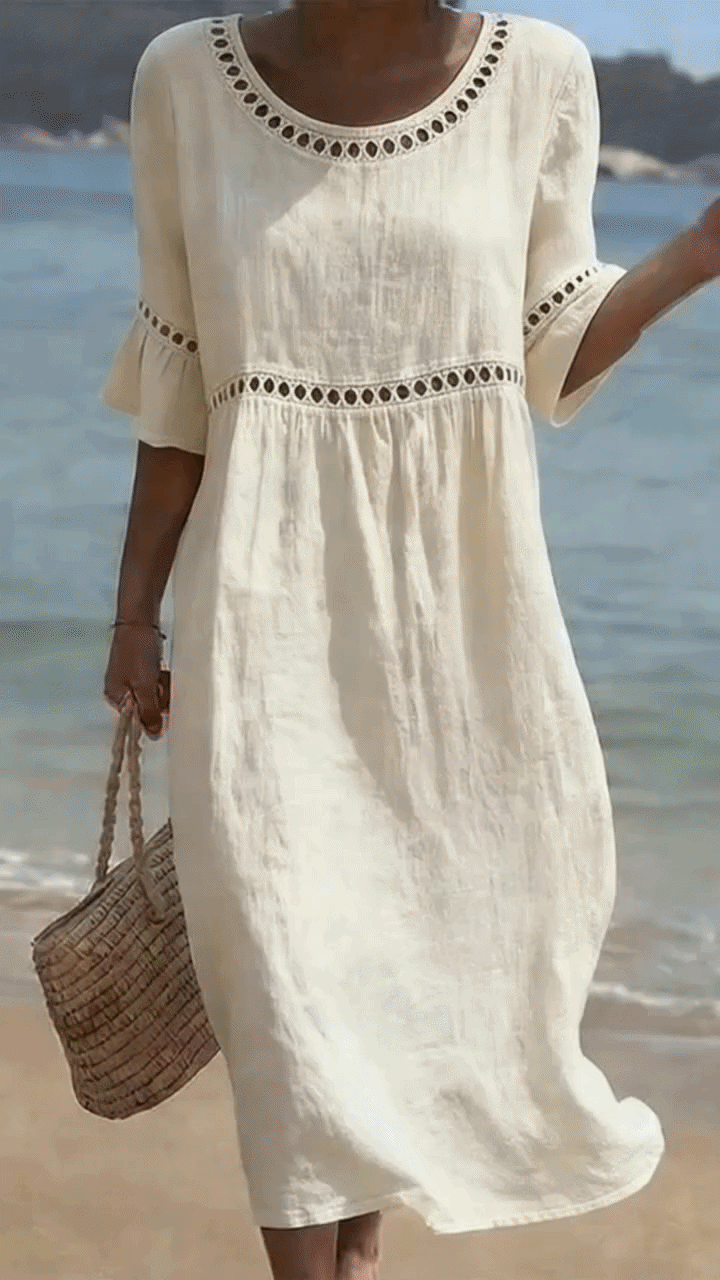 Vestito midi elegante da donna, con tecnologia contenitiva per una figura slanciata. Stile femminile e moderno.