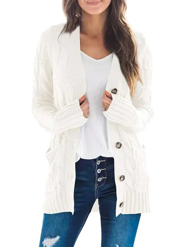 Cardigan versatile da donna con tasche. Abbigliamento casual chic comodo per eleganza quotidiana.