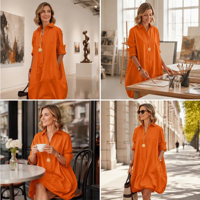 Abito donna casual con colletto e bottoni, ampio, morbido e fresco. Perfetto per ogni occasione.