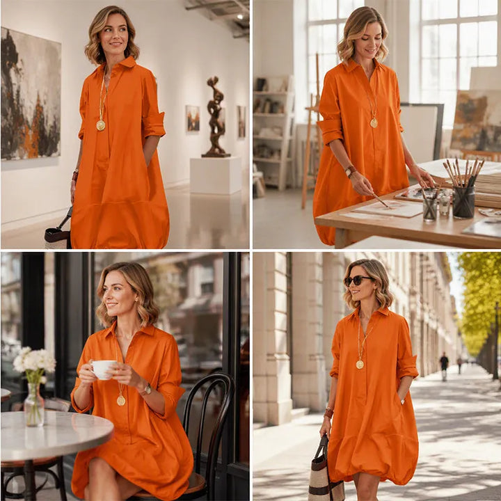 Abito donna casual con colletto e bottoni, ampio, morbido e fresco. Perfetto per ogni occasione.