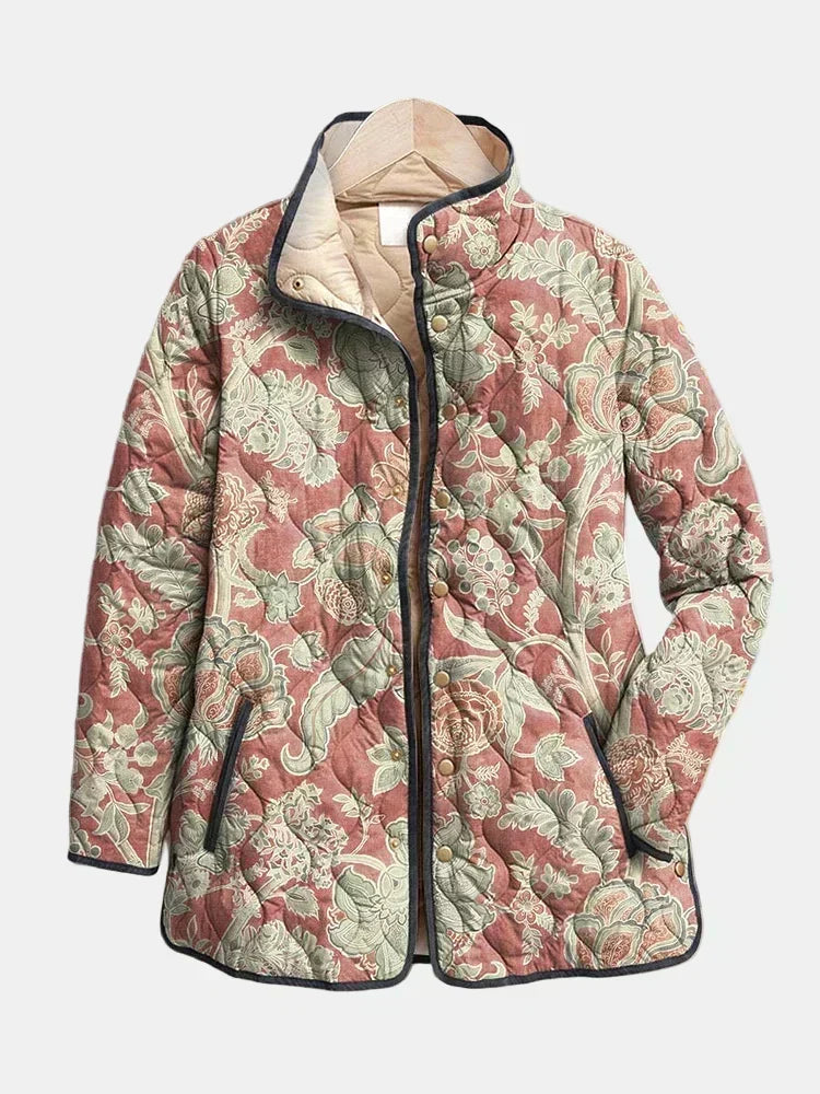 Giacca leggera e chic, trapuntata floreale da donna, chiusura a bottoni.