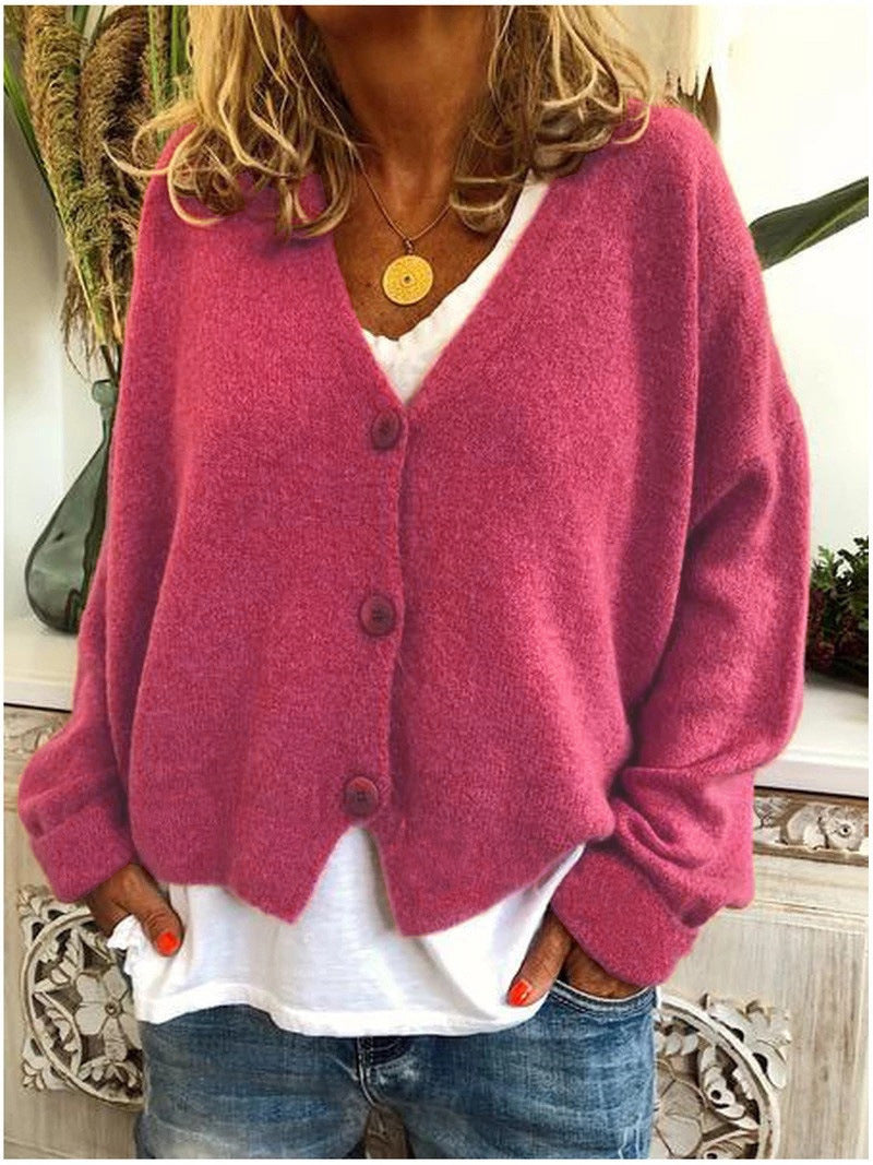 Cardigan donna a maniche lunghe in maglia, ideale per eleganti sovrapposizioni. Moda versatile primavera/autunno.