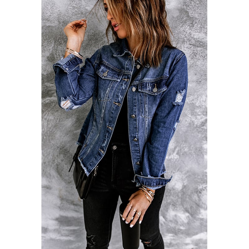 Capospalla donna in denim, giacca versatile a maniche lunghe con bottoni, perfetta per la moda femminile.