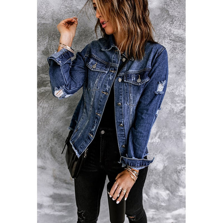 Capospalla donna in denim, giacca versatile a maniche lunghe con bottoni, perfetta per la moda femminile.