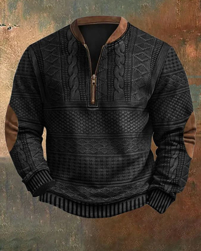 Maglione uomo a righe orizzontali, slim fit, con cappuccio e mezza zip frontale. Perfetto per streetwear.