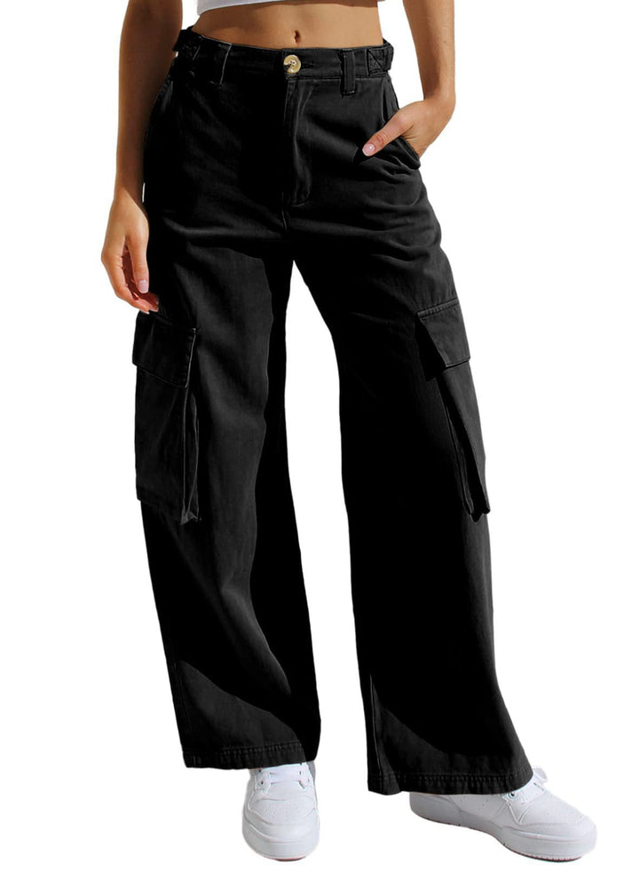 Pantaloni donna workwear a vita bassa, stile ampio, perfetti per un look casual quotidiano e versatile.