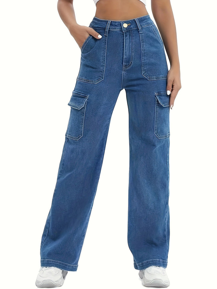 Pantaloni cargo donna vita alta, gamba larga, stile casual per outfit quotidiani primavera estate.