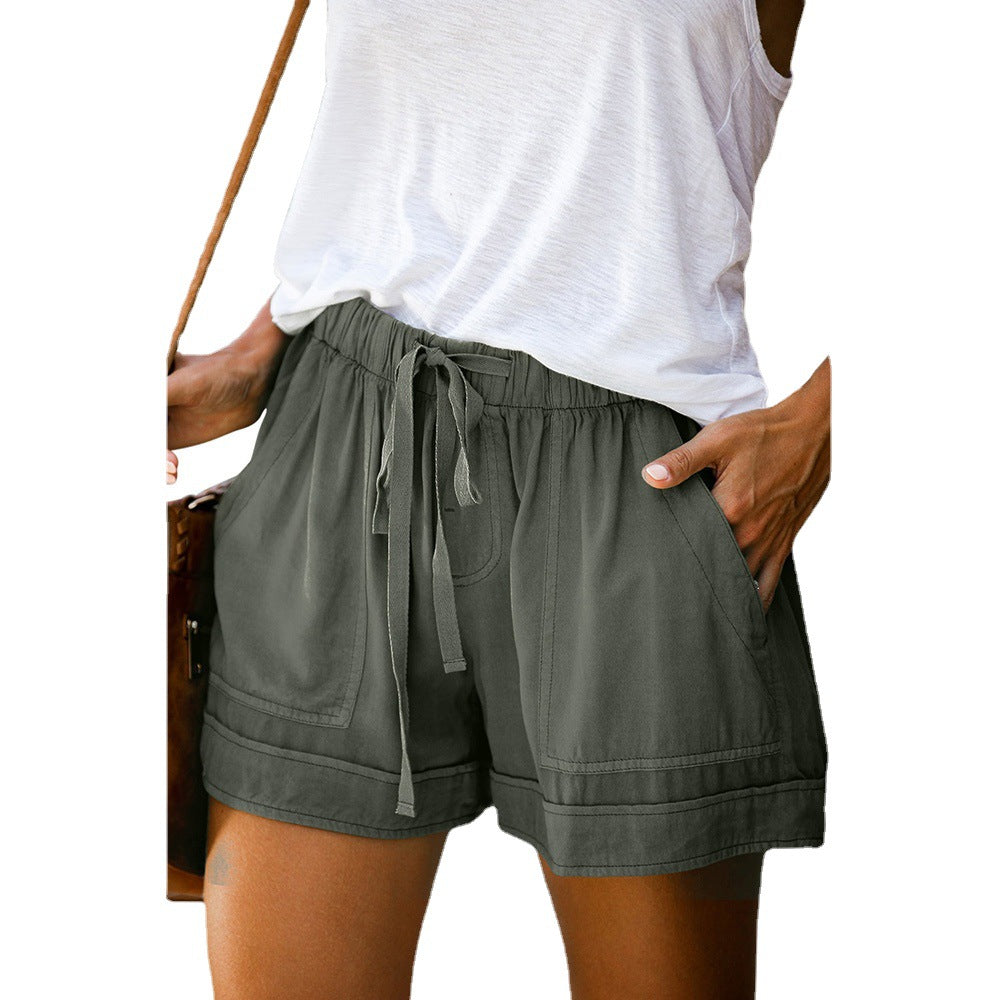 Leggeri pantaloncini donna vita alta gamba ampia, freschi per l'estate, perfetti per moda casual e vacanze.
