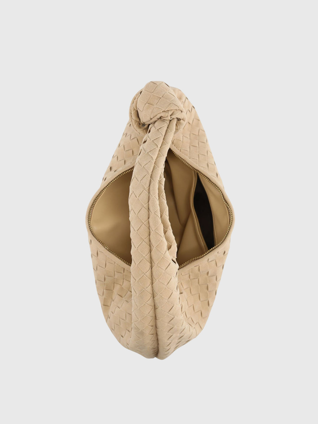 Borsa in suede intrecciato, dimensione media, con nodo elegante, perfetta per l'ufficio.