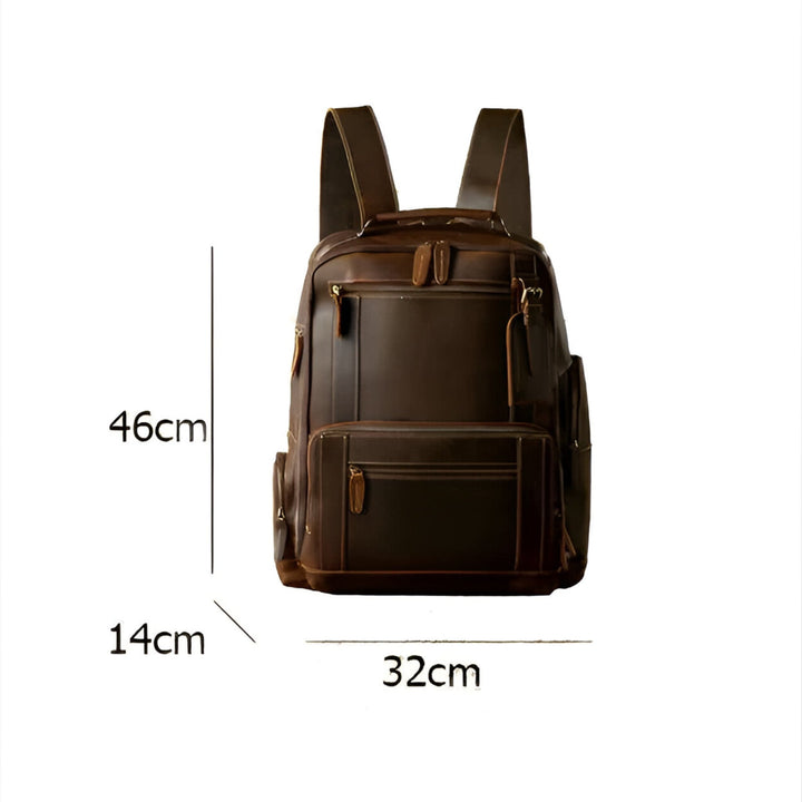 Elegante zaino marrone multitasche per adulti, design unisex e funzionalità per ogni esigenza.