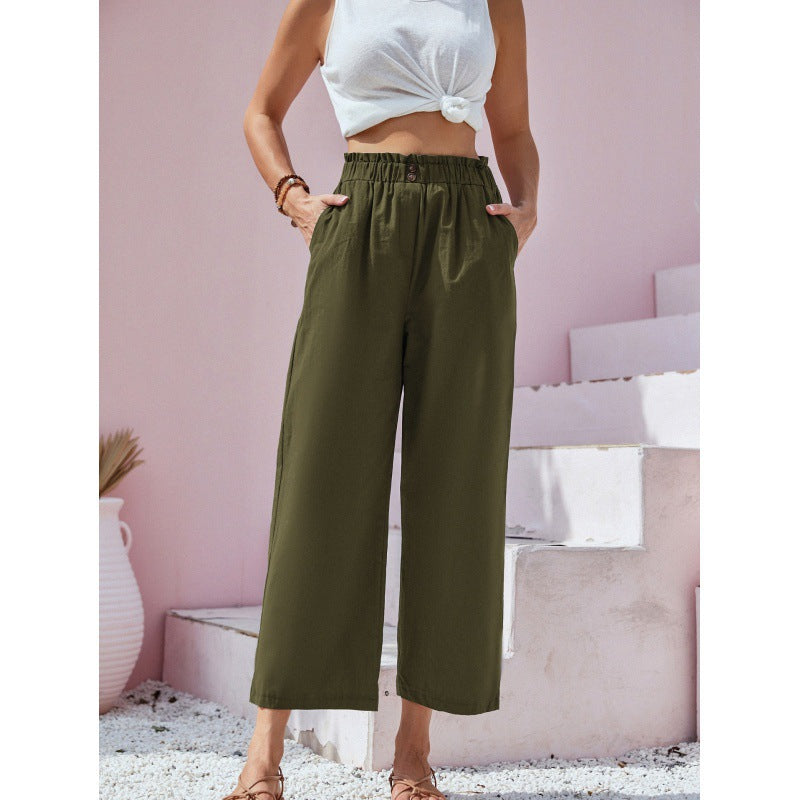Pantaloni donna streetwear a vita alta, gamba dritta per un comfort quotidiano e look alla moda.