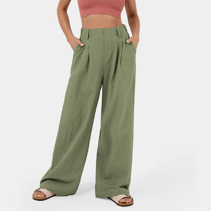 Pantaloni larghi da donna vita alta, con tasche funzionali, stile chic per la moda femminile.