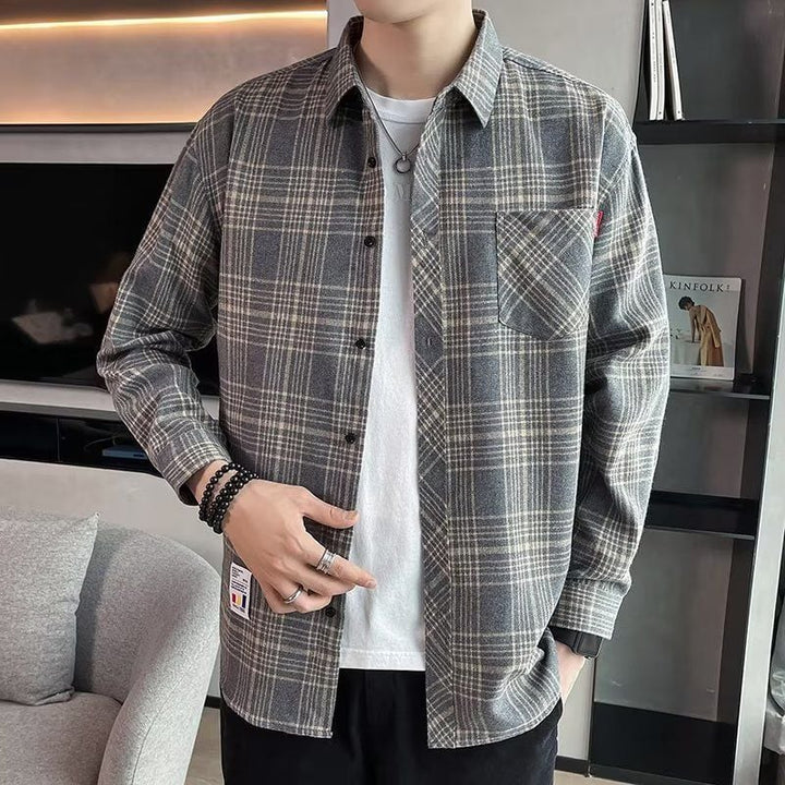 Camicia scozzese uomo, maniche lunghe, slim fit. Stile primaverile casual chic per ogni occasione.