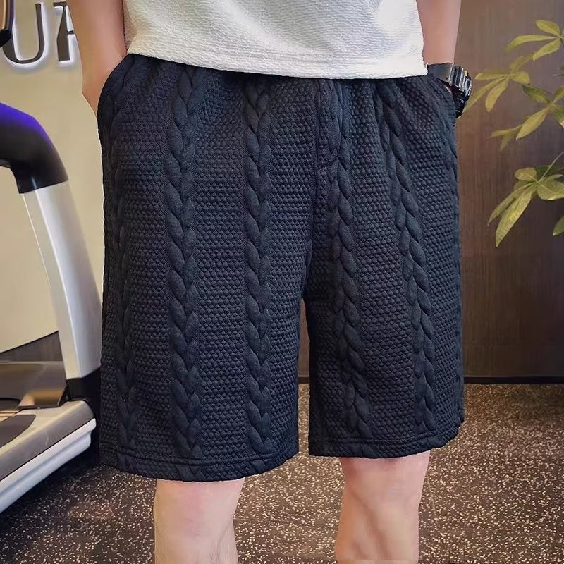 Pantaloncini uomo stile pirata neri, gamba dritta, vestibilità ampia sportiva. Ideali per abbigliamento casual estivo.