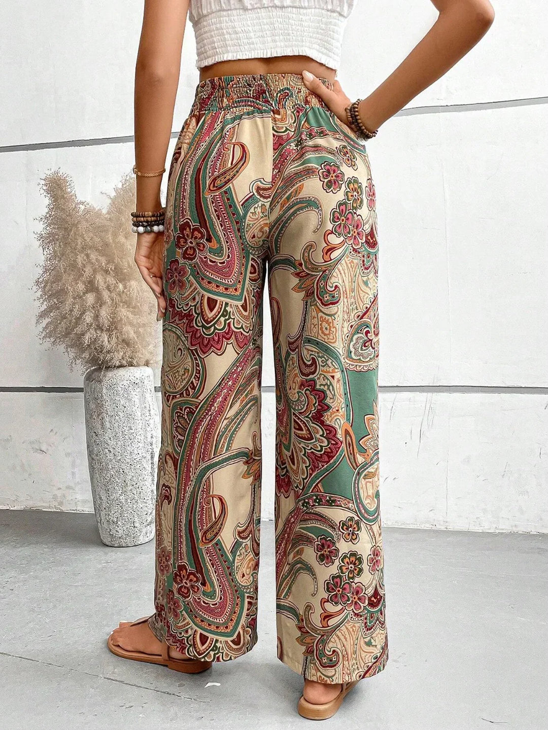 Pantaloni primavera/estate da donna, larghi, con stampa alla moda, abbigliamento comodo e trendy.