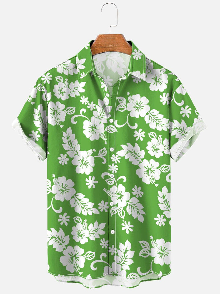 Camicia uomo moderna floreale, maniche corte, stampa alla moda, comfort elasticizzato per l'estate e vacanze.
