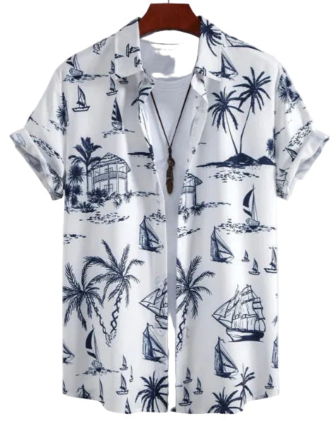 Camicia uomo floreale versatile, adatta per look da spiaggia, serate informali o aperitivi estivi.