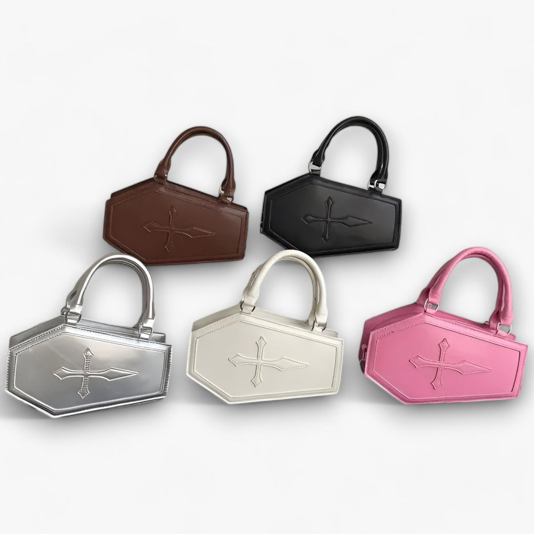 Elegante borsa a mano donna sintetica, design moderno con catena geometrica. Perfetta per ogni stile.