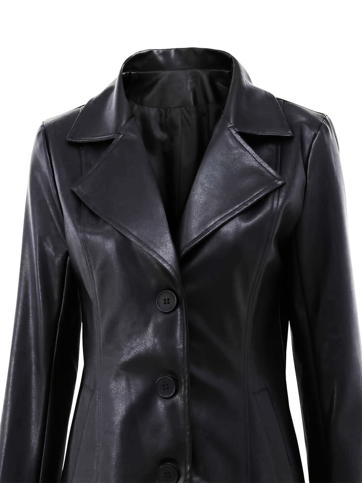 Cappotto midi nero da donna con revers, lunghezza ideale. Un capo elegante e versatile per ogni outfit.