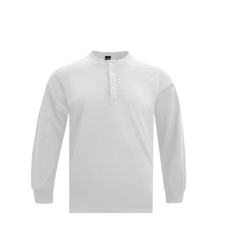 Camicia Henley uomo, maniche lunghe, dettaglio collo e bottoni, per look elegante o casual.