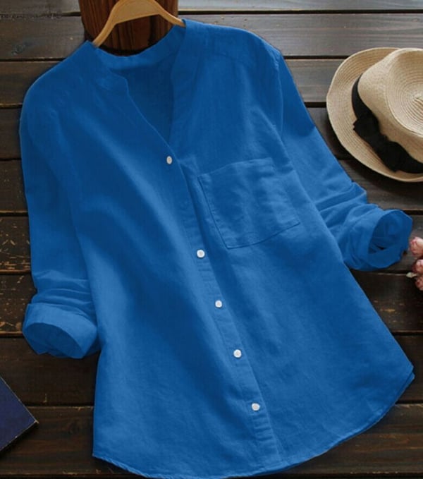 Camicia verde donna con scollo a V e maniche lunghe. Vestibilità morbida per un comfort elegante e un look fresco.