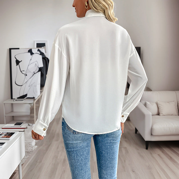 Camicia da donna glamour con paillettes bianche a manica lunga, camicetta elegante perfetta per feste e uscite.