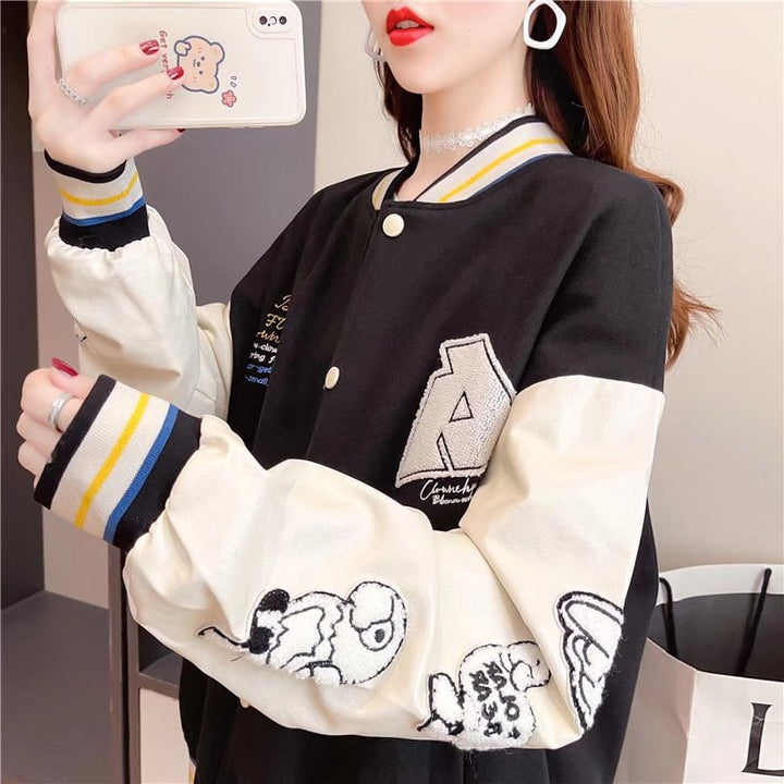 Giacca donna moda femminile, stampa cartoon, maniche lunghe. Stile casual e unico per la mezza stagione.