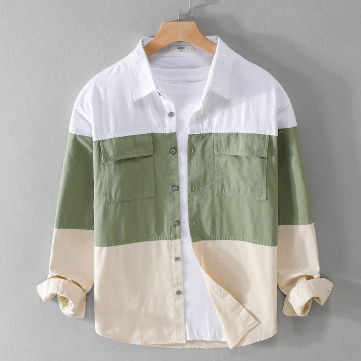 Camicia uomo di moda, maniche lunghe, design cuciture. Ideale come cardigan versatile per ogni stagione.
