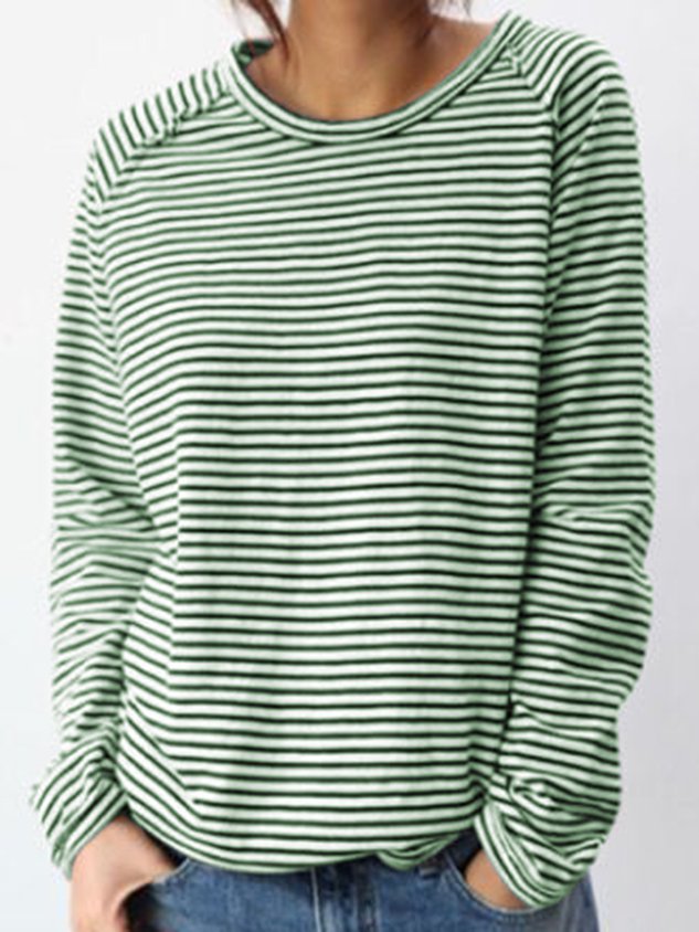 Top donna a righe, maniche lunghe, per un look casual e confortevole, ottimo per la primavera/autunno.