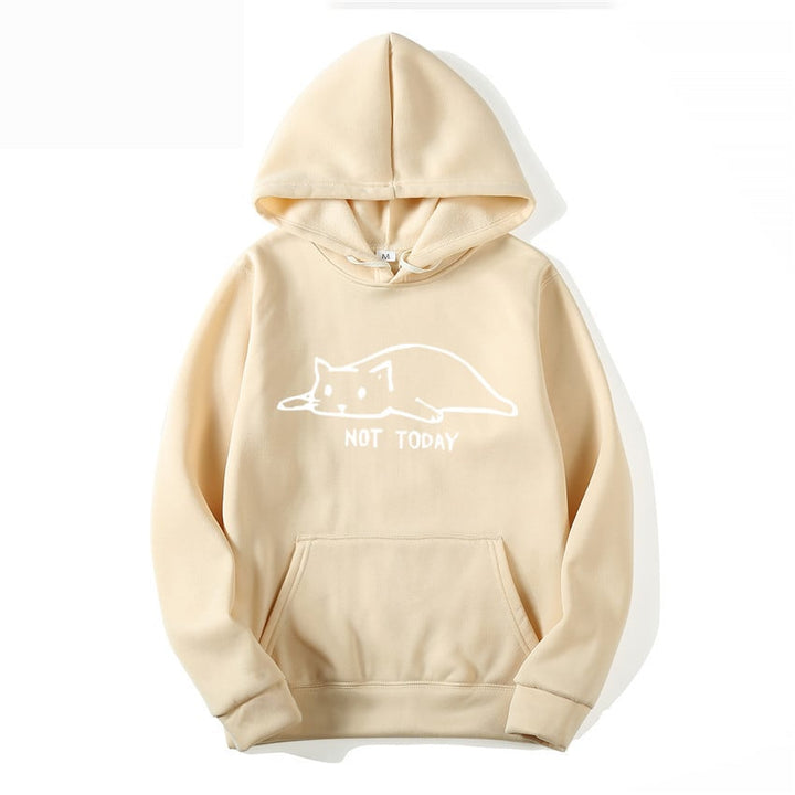 Comoda felpa con cappuccio da donna, stampa gatto stilizzata e dettaglio lacci. Ideale per streetwear e autunno.
