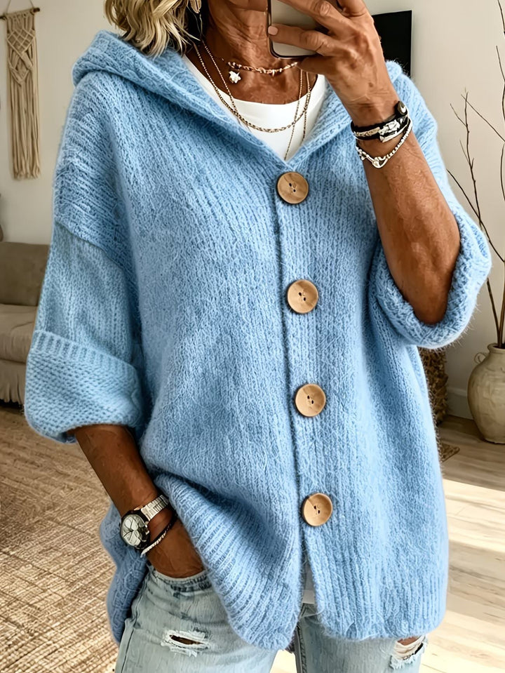 Cardigan da donna con cappuccio e maniche lunghe, stile rilassato, giacca leggera versatile.