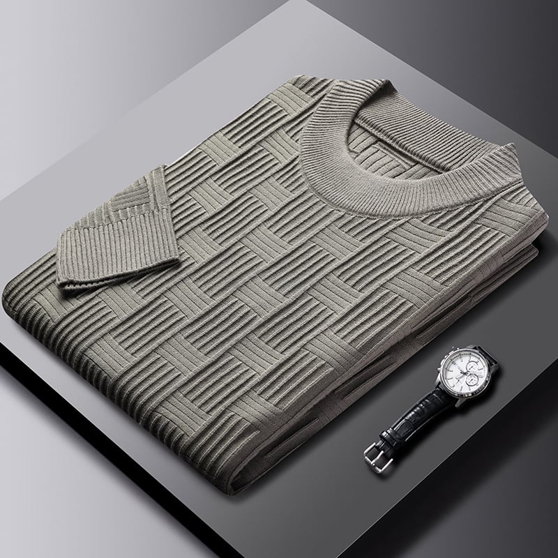 Maglione uomo casual chic, pullover girocollo con motivo scozzese jacquard. Versatile per ogni occasione.