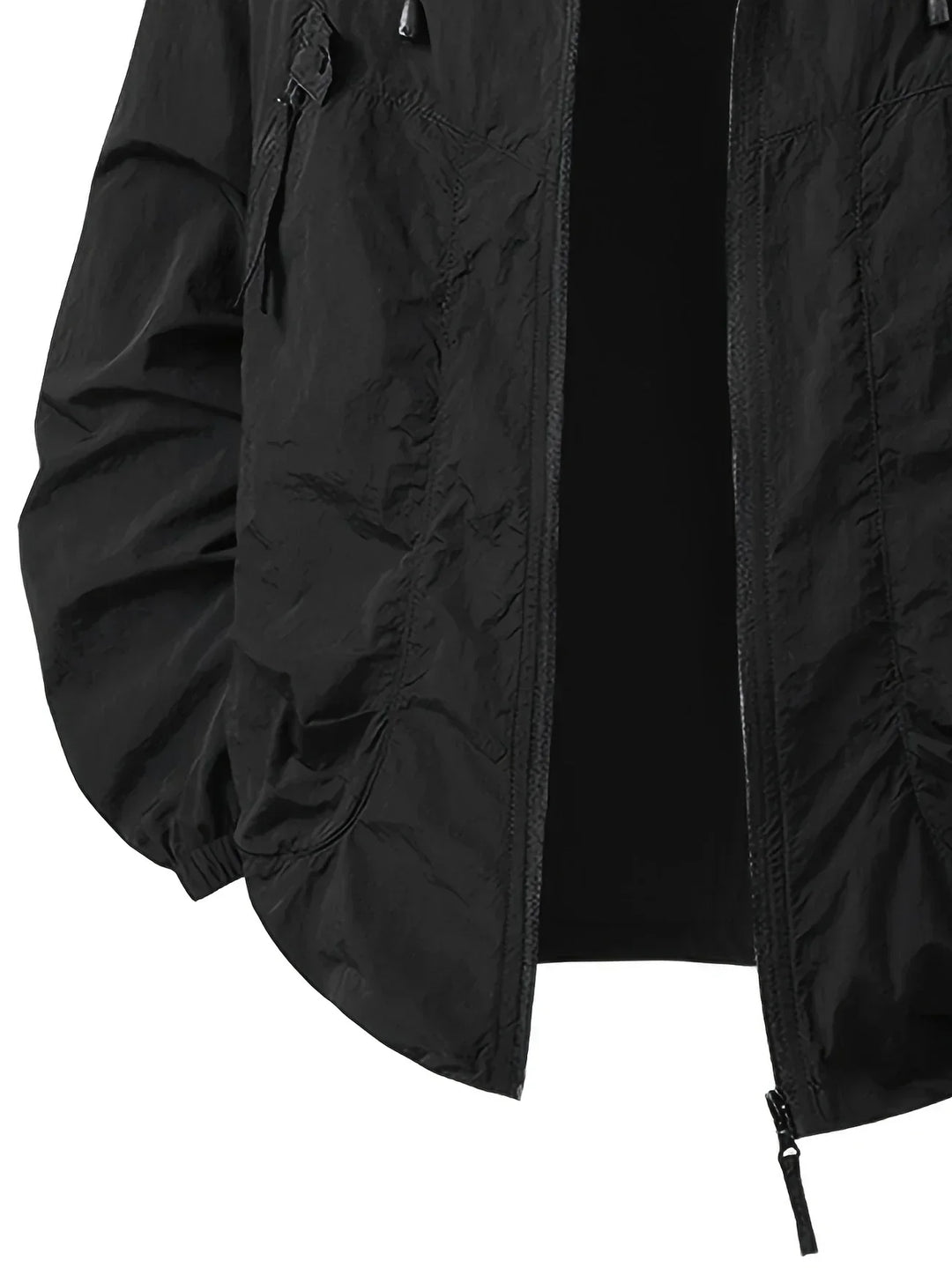 Giacca leggera uomo con cerniera e cappuccio, ideale per primavera e autunno, stile casual.