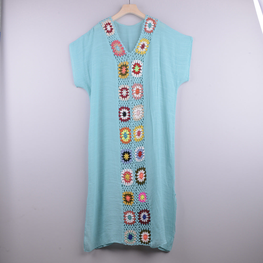 Copricostume lungo donna per mare e piscina, estivo in uncinetto fine, un capo moda mare.